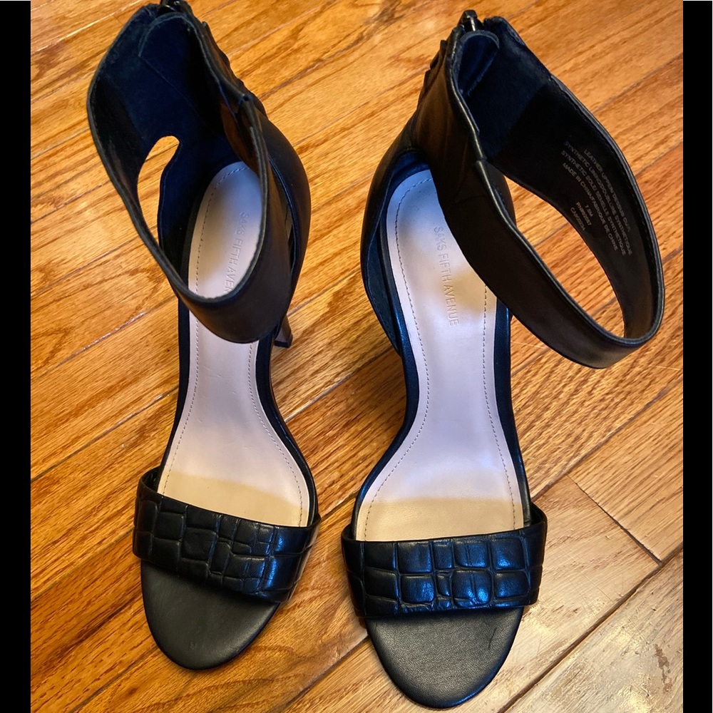Saks Fifth Avenue black 4” heel ankle strap